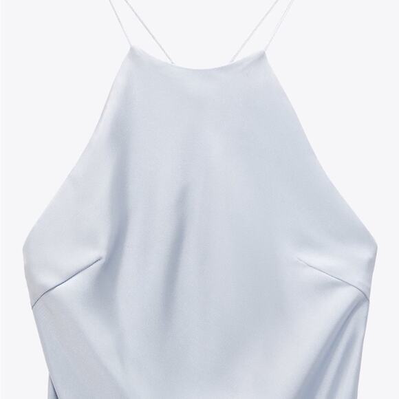 Zara Icy Blue SATIN DRESS WITH SPAGHETTI STRAPS NWT Size  XXL - Picture 6 of 16
